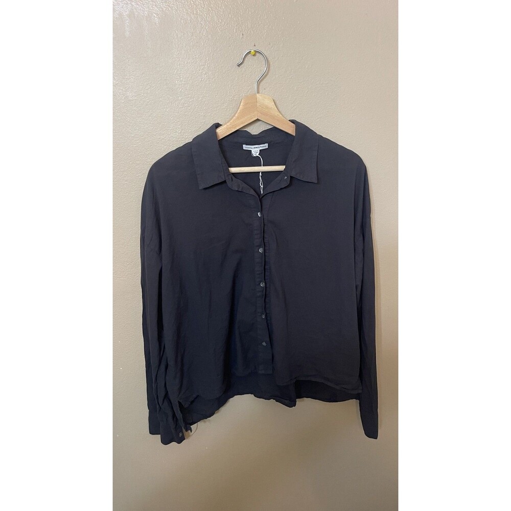 James Perse Women's Black Button Down Shirt Size 2 Long Sleeve 100% Cotton